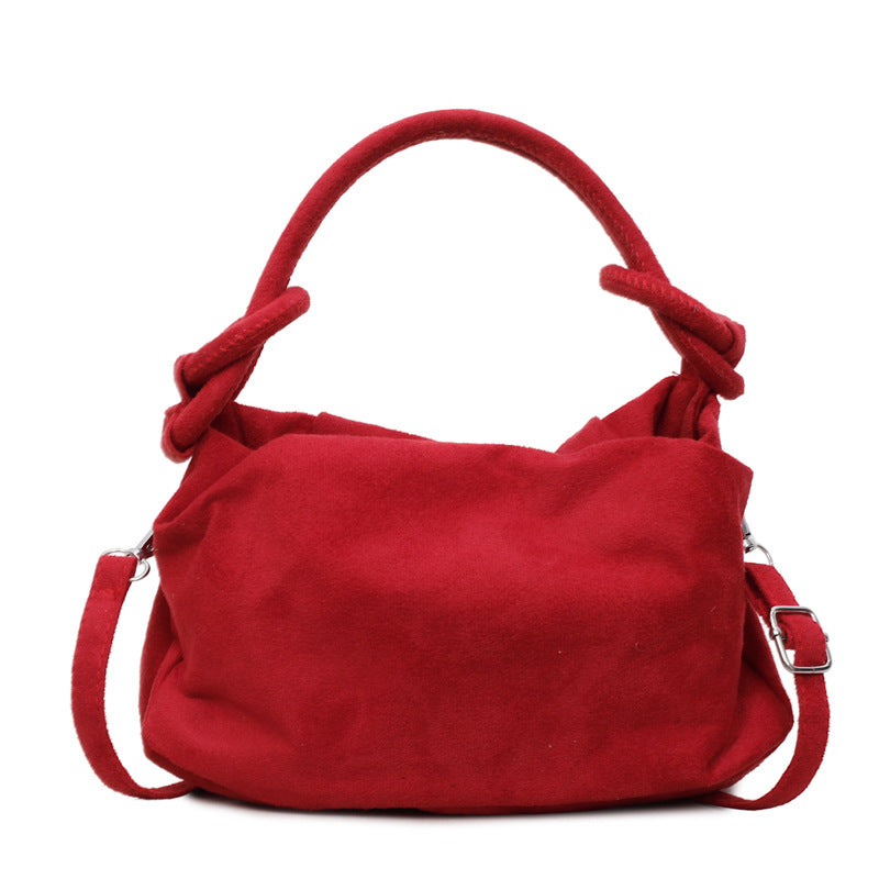 Square Flannel Shoulder Bag With Folds Design For Women