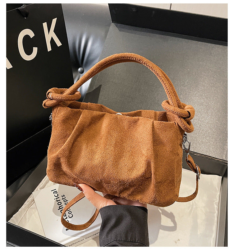 Square Flannel Shoulder Bag With Folds Design For Women