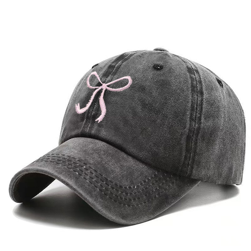 Modern Style Baseball Cap With Curved Brim Featuring Bow Tie Design In Grey, Made Of Polyester With Printing Craft