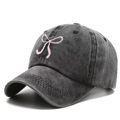 Modern Style Baseball Cap With Curved Brim Featuring Bow Tie Design In Grey, Made Of Polyester With Printing Craft
