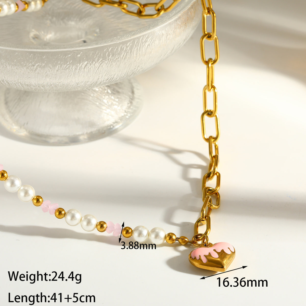 Heart Shape Pendant Necklace For Women With 18K Real Gold Plated 304 Stainless Steel And Beaded Chain, Perfect For Valentine's Day