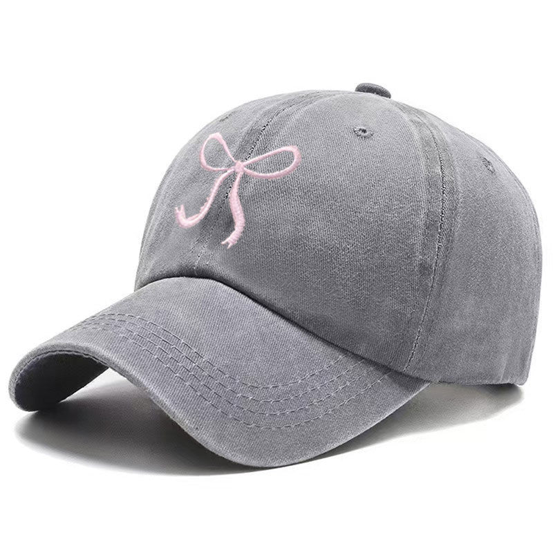 Modern Style Baseball Cap With Curved Brim Featuring Bow Tie Design In Grey, Made Of Polyester With Printing Craft
