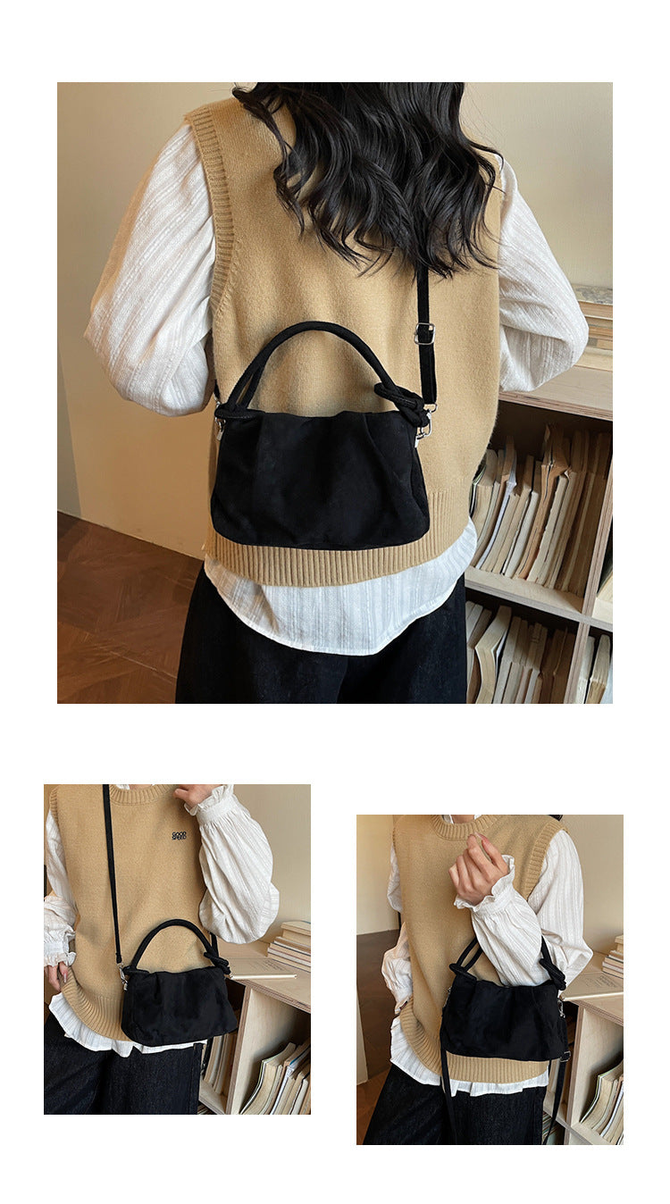 Square Flannel Shoulder Bag With Folds Design For Women