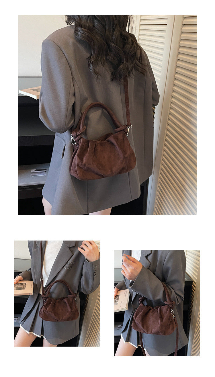 Square Flannel Shoulder Bag With Folds Design For Women