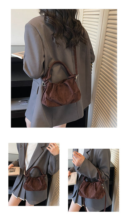 Square Flannel Shoulder Bag With Folds Design For Women