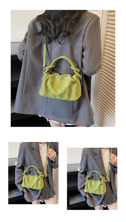 Square Flannel Shoulder Bag With Folds Design For Women