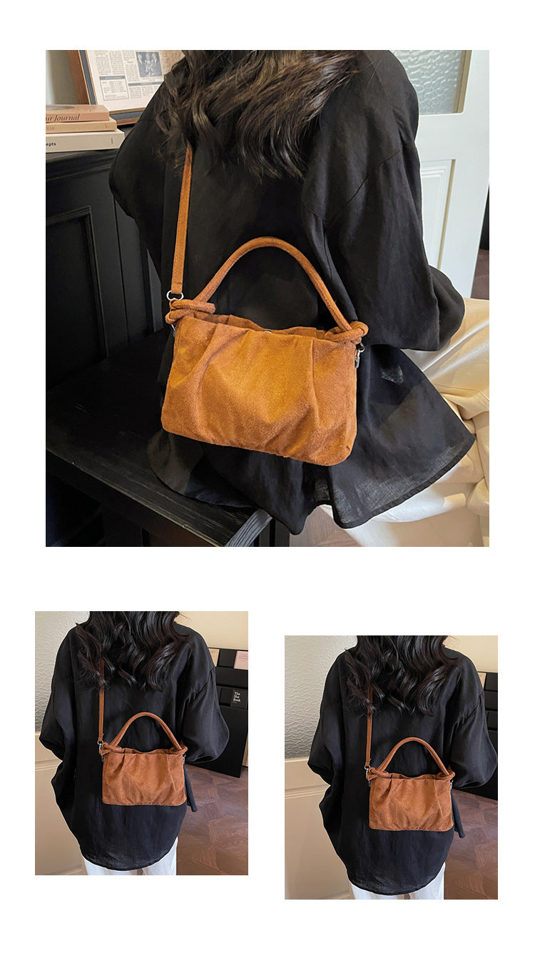 Square Flannel Shoulder Bag With Folds Design For Women