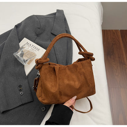 Square Flannel Shoulder Bag With Folds Design For Women