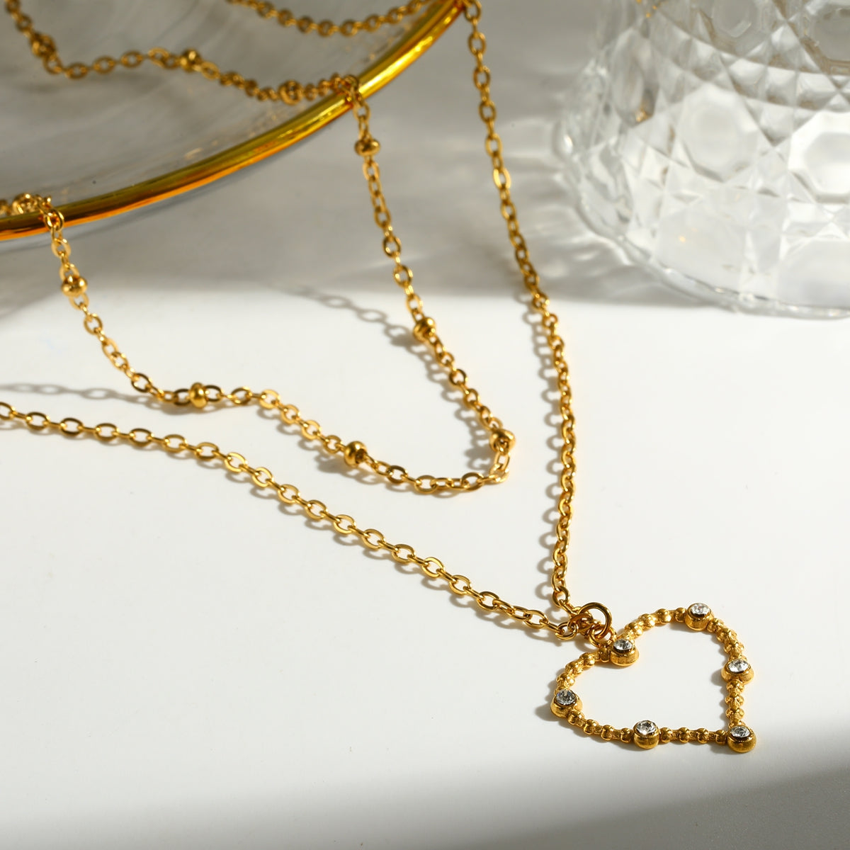 Pentagram Double Layer Necklace For Women In 304 Stainless Steel With 18K Gold Plating And Zircon Inlay