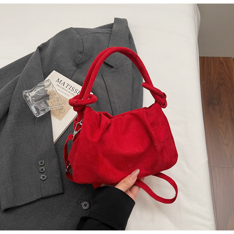 Square Flannel Shoulder Bag With Folds Design For Women