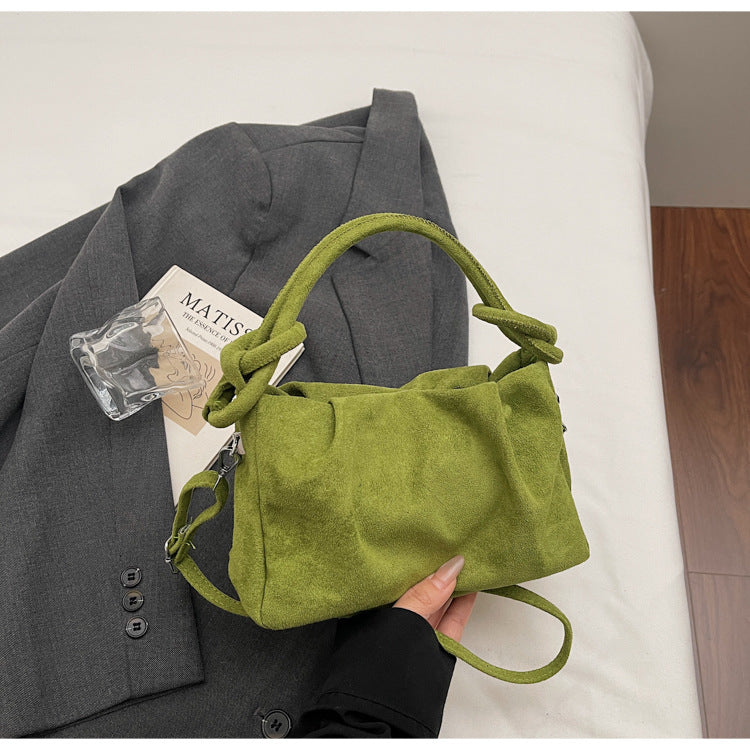 Square Flannel Shoulder Bag With Folds Design For Women