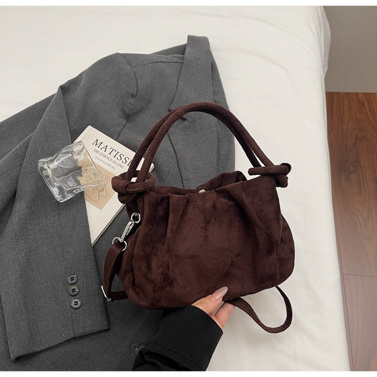 Square Flannel Shoulder Bag With Folds Design For Women