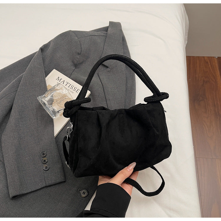Square Flannel Shoulder Bag With Folds Design For Women