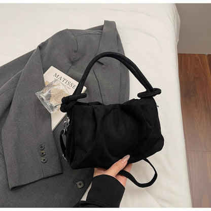 Square Flannel Shoulder Bag With Folds Design For Women