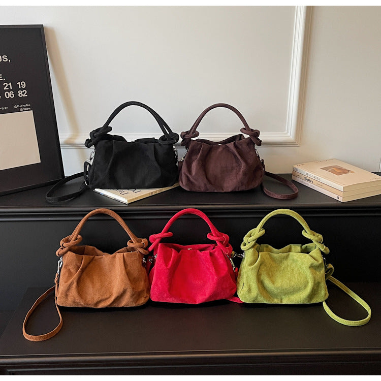 Square Flannel Shoulder Bag With Folds Design For Women