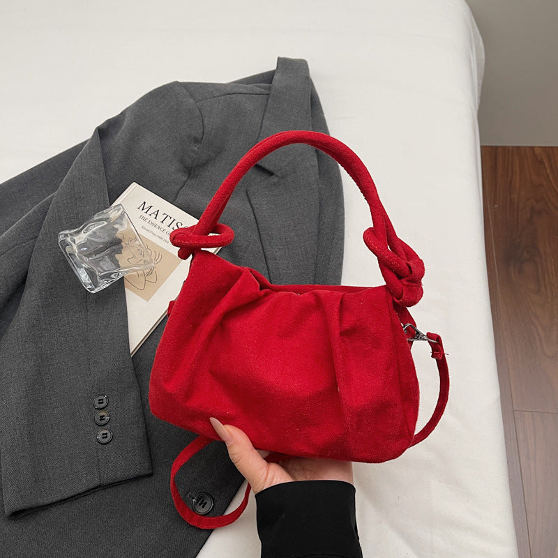 Square Flannel Shoulder Bag With Folds Design For Women