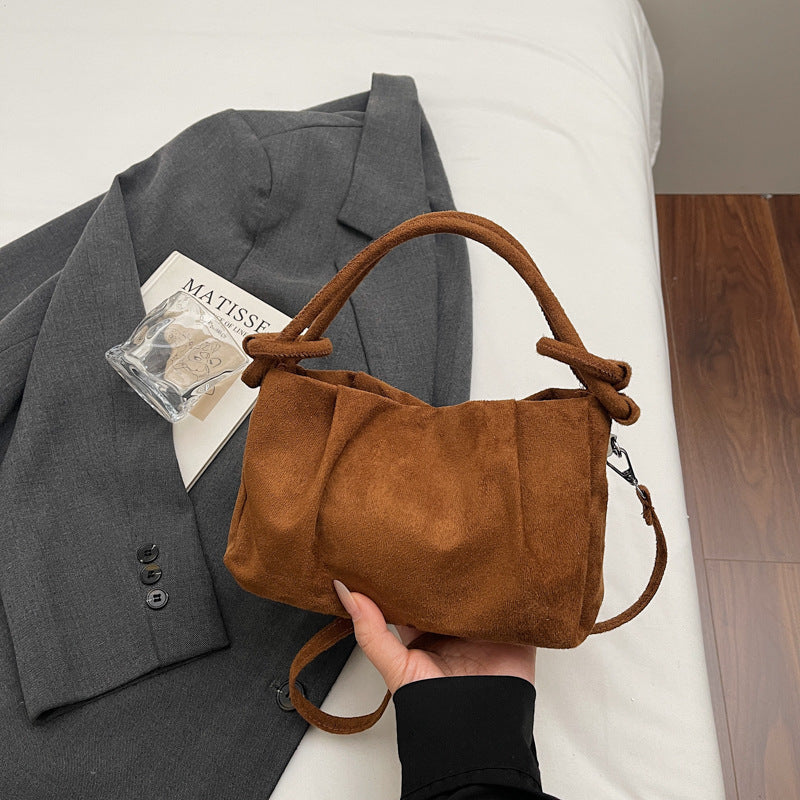 Square Flannel Shoulder Bag With Folds Design For Women