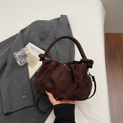 Square Flannel Shoulder Bag With Folds Design For Women