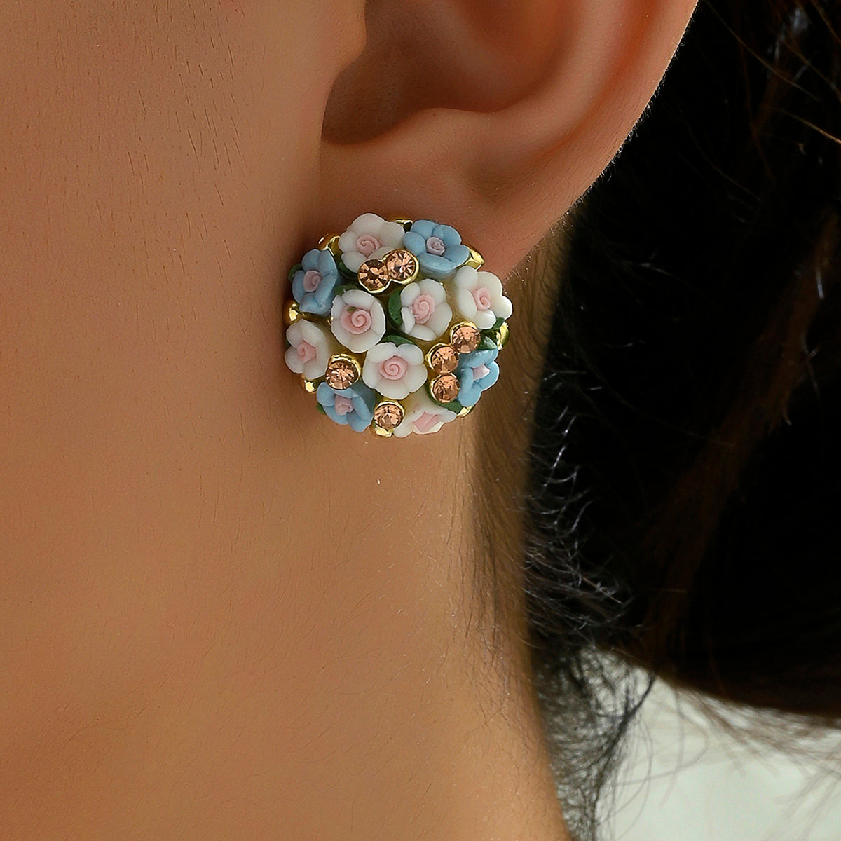 Asymmetrical Flowers Earrings For Women Made Of 201 Stainless Steel With PVC Inlay