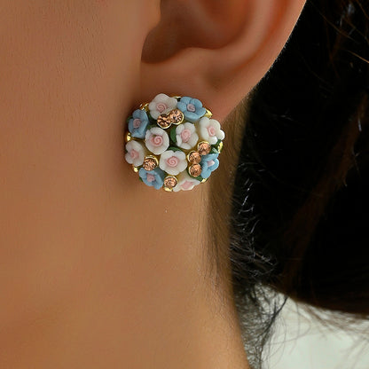 Asymmetrical Flowers Earrings For Women Made Of 201 Stainless Steel With PVC Inlay