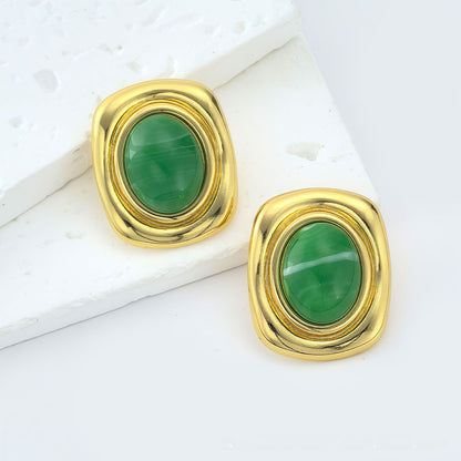 For Women Shell Stud Earrings In Green, Made Of 304 Stainless Steel With Electroplated Gold Plating