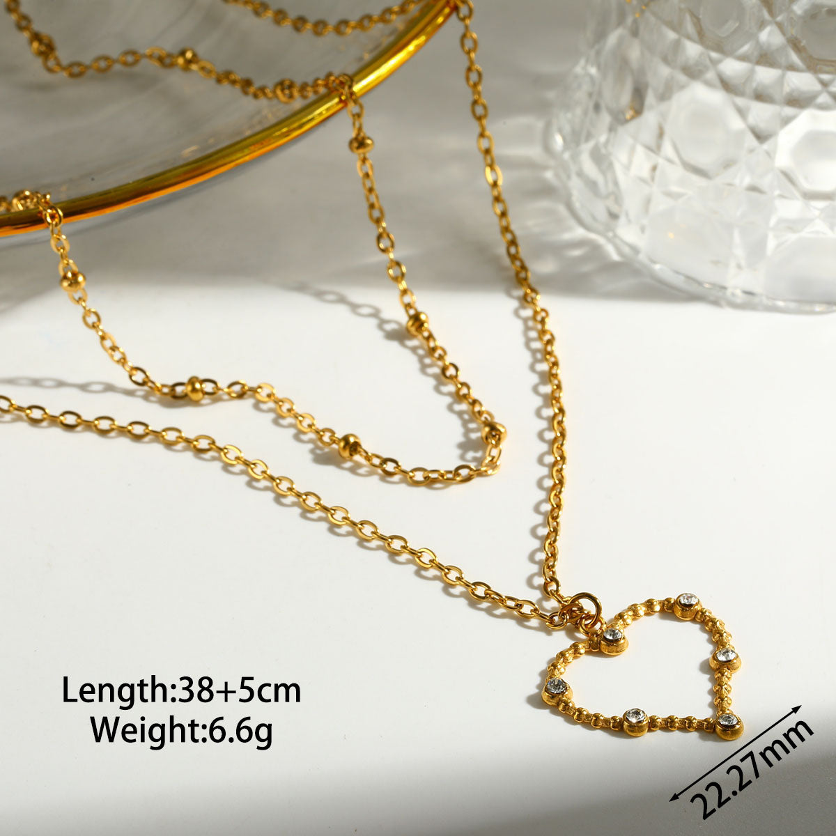 Pentagram Double Layer Necklace For Women In 304 Stainless Steel With 18K Gold Plating And Zircon Inlay