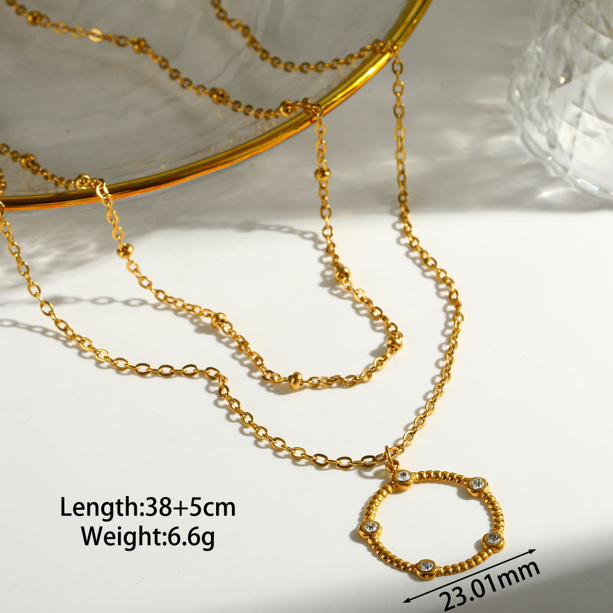 Pentagram Double Layer Necklace For Women In 304 Stainless Steel With 18K Gold Plating And Zircon Inlay