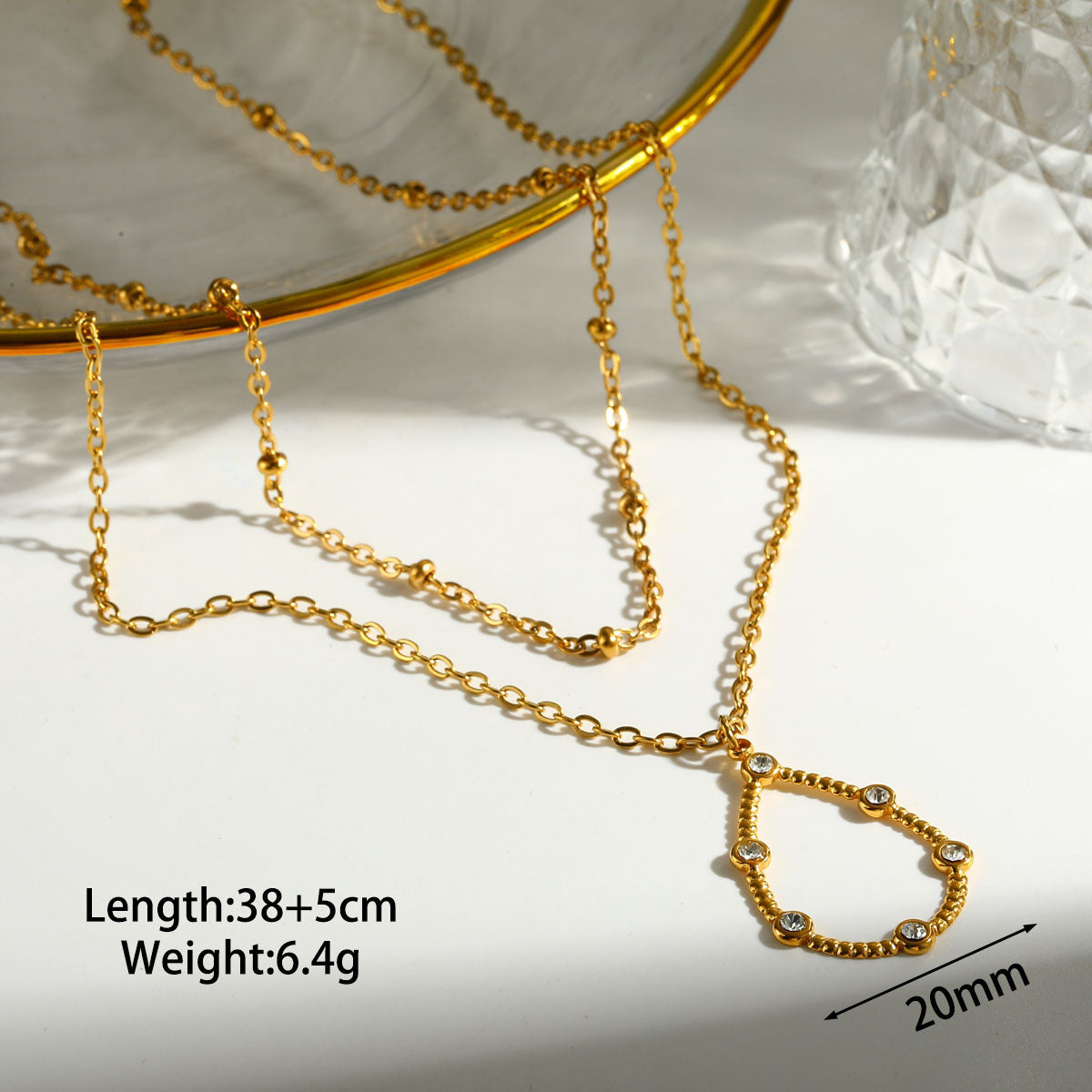 Pentagram Double Layer Necklace For Women In 304 Stainless Steel With 18K Gold Plating And Zircon Inlay