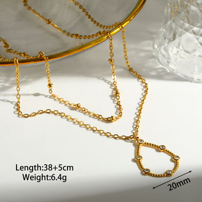 Pentagram Double Layer Necklace For Women In 304 Stainless Steel With 18K Gold Plating And Zircon Inlay