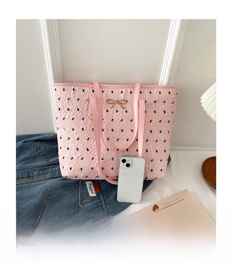 Polyester Bucket Shoulder Bag With Printing Pattern, Stylish And Durable Tote For Women