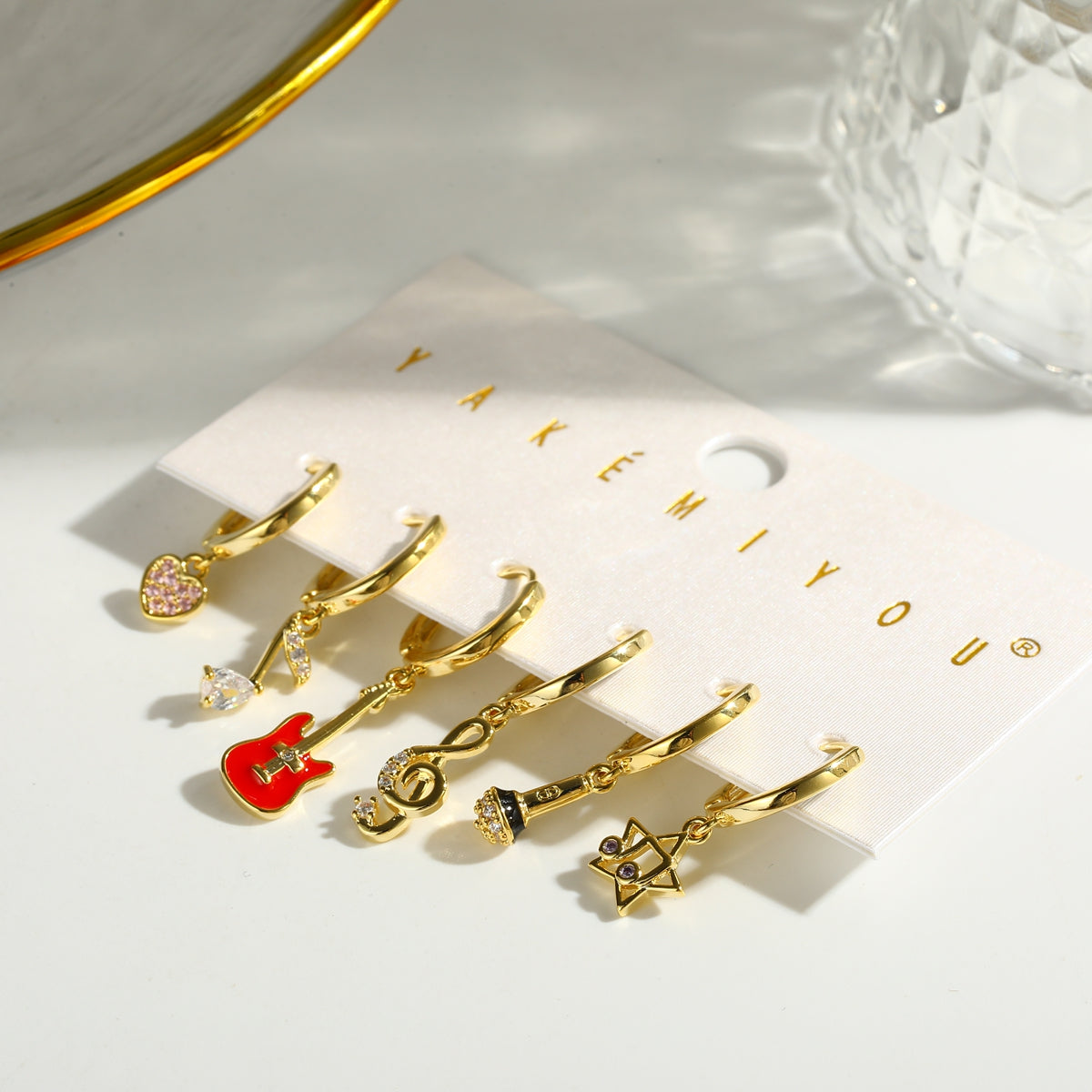 Pentagram Stud Earrings For Women In Copper With 14K Real Gold Plated Finish And Zircon Inlay, Perfect For Valentine's Day