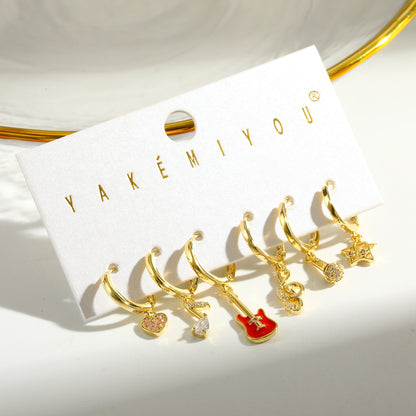 Pentagram Stud Earrings For Women In Copper With 14K Real Gold Plated Finish And Zircon Inlay, Perfect For Valentine's Day