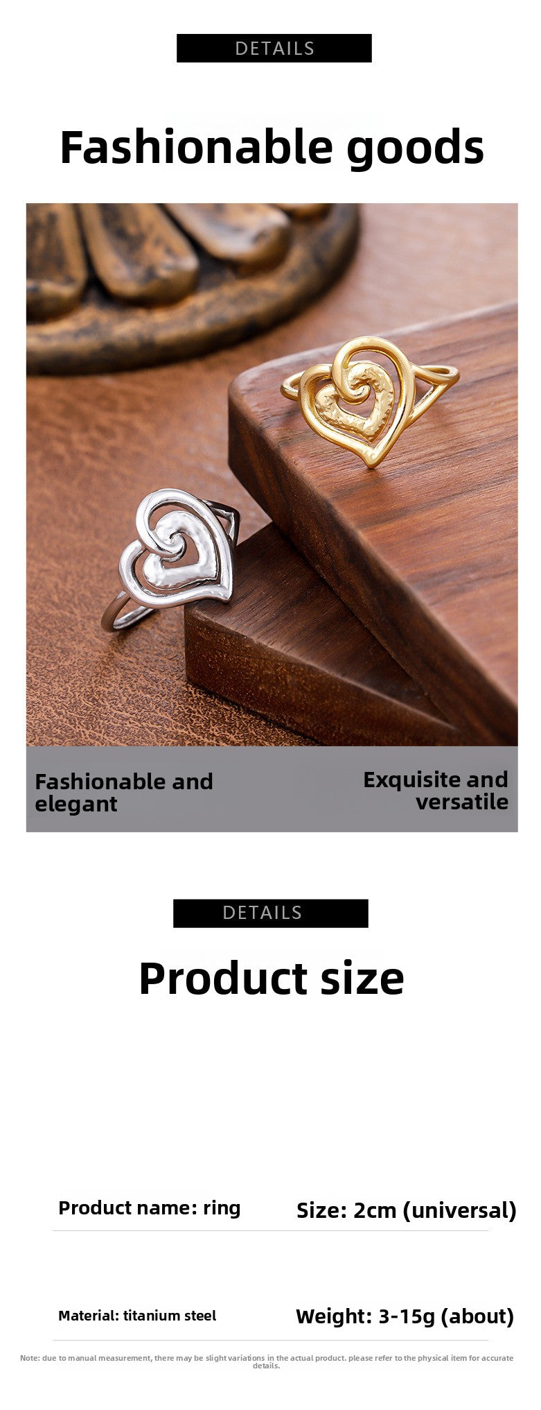 Heart Shape Ring For Women In 304 Stainless Steel Featuring A Golden Finish