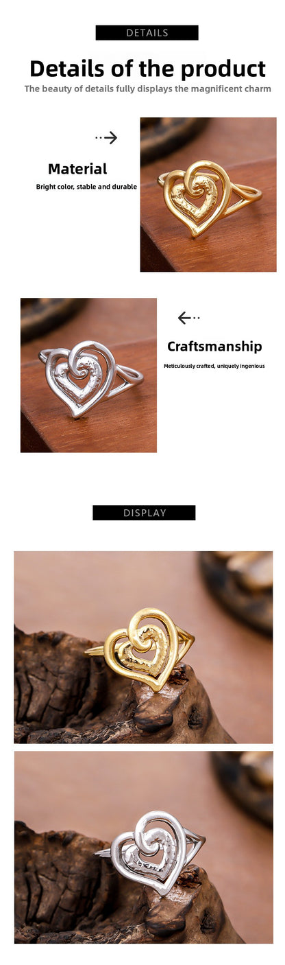 Heart Shape Ring For Women In 304 Stainless Steel Featuring A Golden Finish