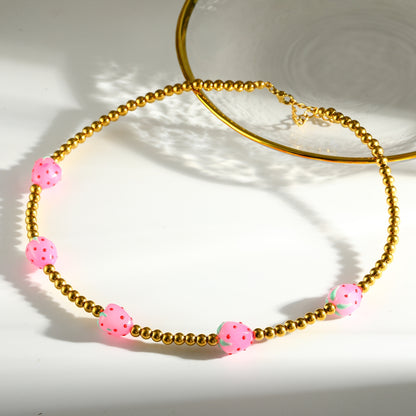 Sweet Round Pendant Necklace For Women In 303 Stainless Steel With 18K Real Gold Plated Beaded Chain