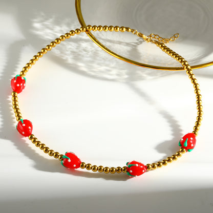 Sweet Round Pendant Necklace For Women In 303 Stainless Steel With 18K Real Gold Plated Beaded Chain