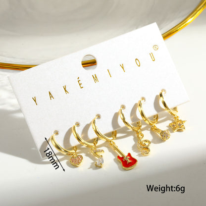 Pentagram Stud Earrings For Women In Copper With 14K Real Gold Plated Finish And Zircon Inlay, Perfect For Valentine's Day