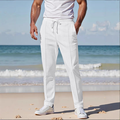 Solid Color Khaki Full Length Skinny Pants For Men In Micro-Elastic Polyester Fabric