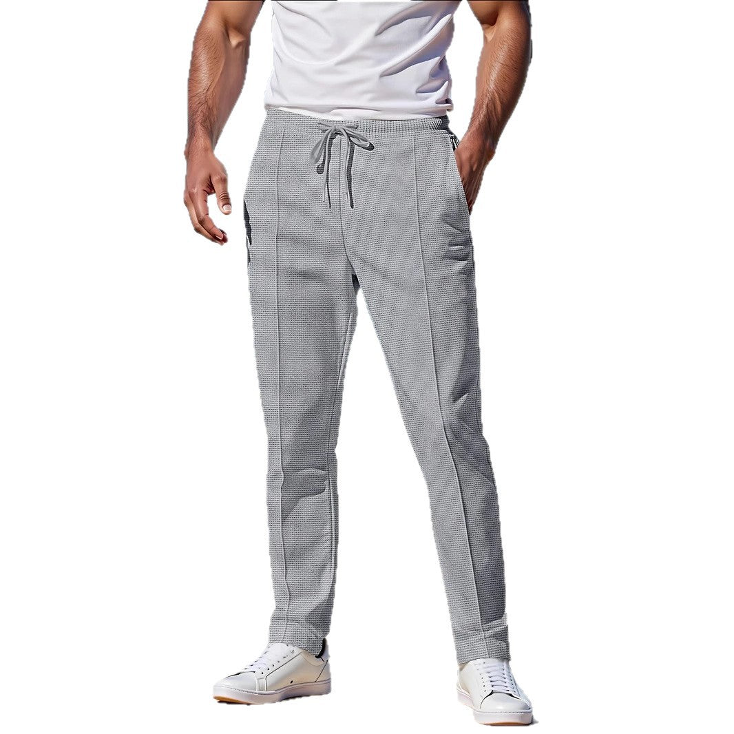 Solid Color Khaki Full Length Skinny Pants For Men In Micro-Elastic Polyester Fabric