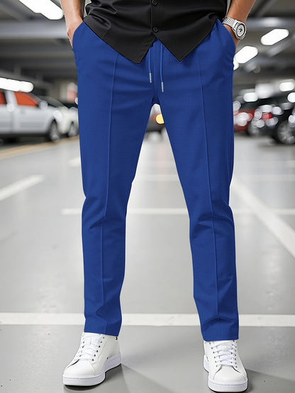 Solid Color Khaki Full Length Skinny Pants For Men In Micro-Elastic Polyester Fabric