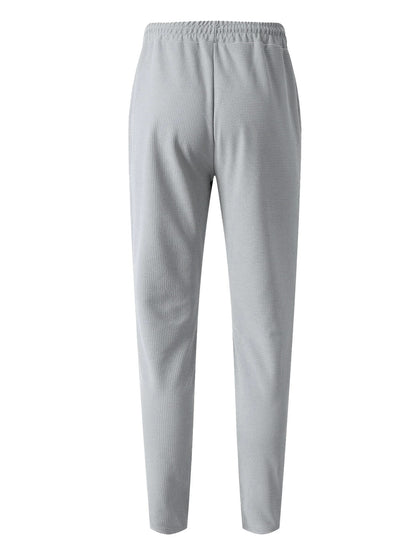 Solid Color Khaki Full Length Skinny Pants For Men In Micro-Elastic Polyester Fabric