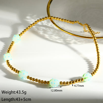 Sweet Round Pendant Necklace For Women In 303 Stainless Steel With 18K Real Gold Plated Beaded Chain