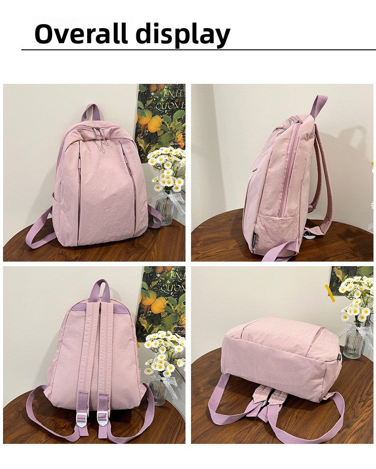 Solid Color Nylon Casual Backpack For Girls, Stylish And Durable