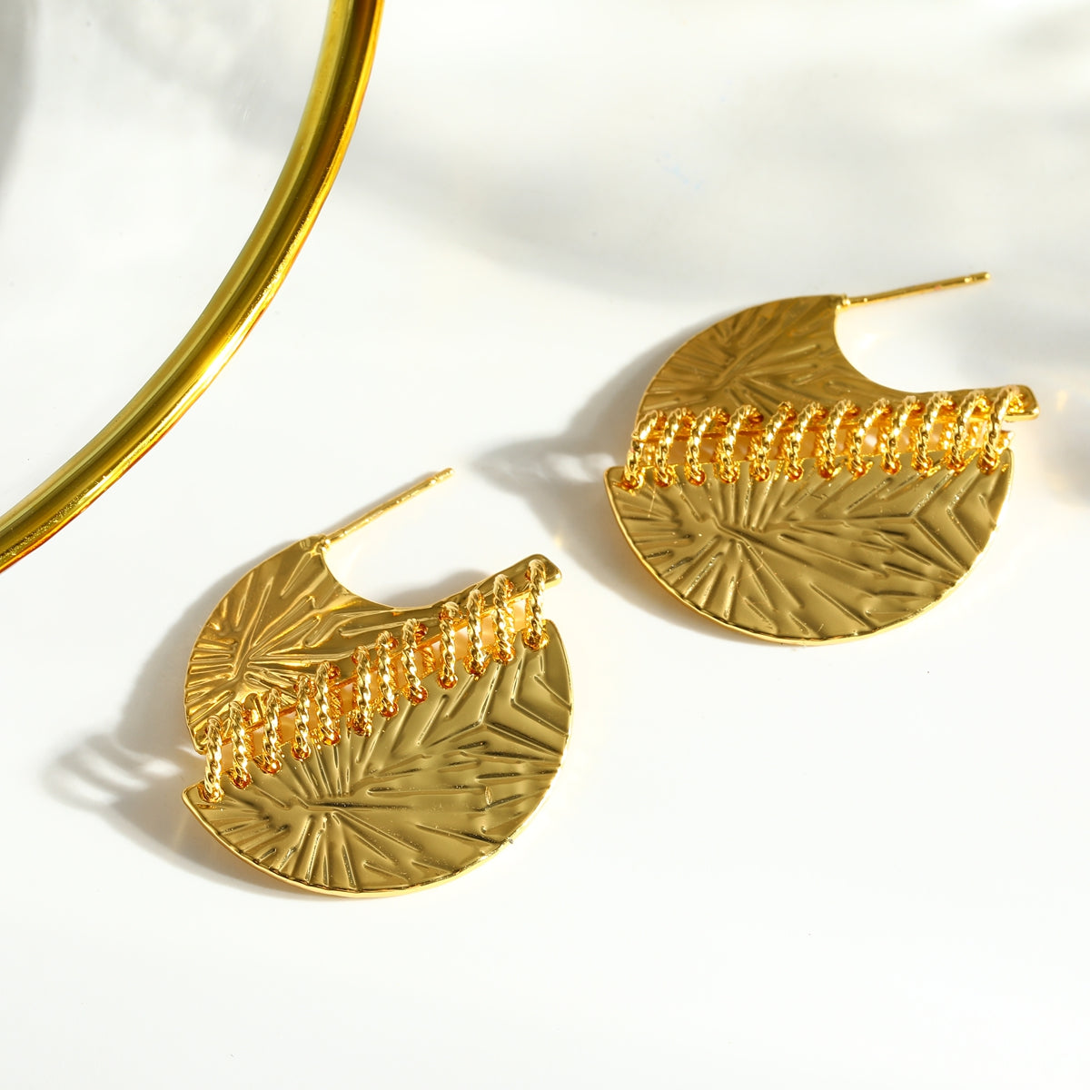 Semicircle Stud Earrings For Women In Copper With 18K Real Gold Electroplated Finish