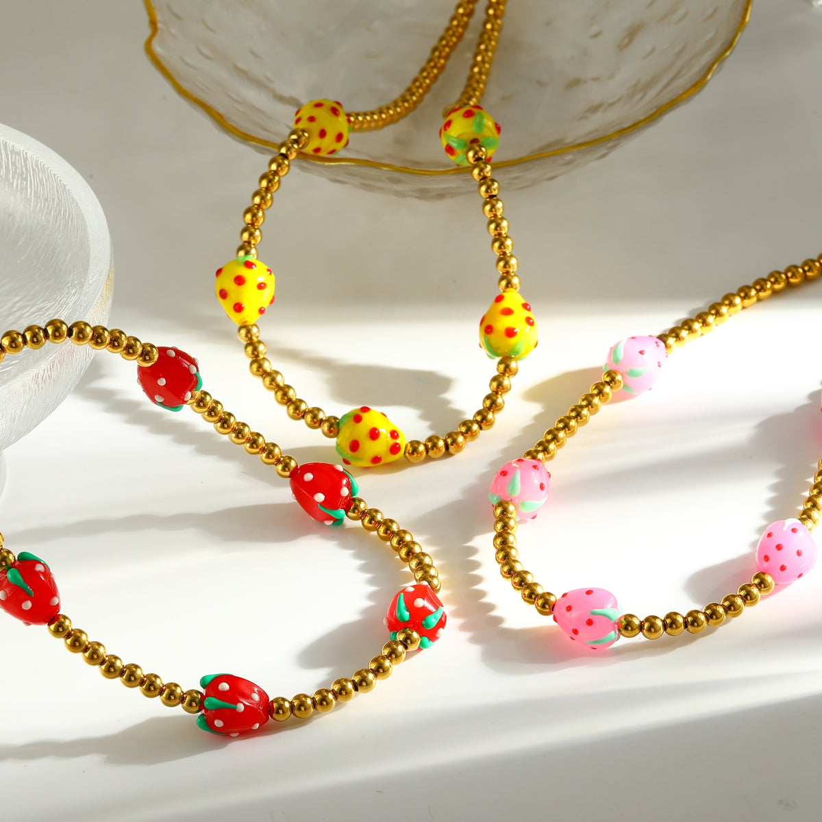 Sweet Round Pendant Necklace For Women In 303 Stainless Steel With 18K Real Gold Plated Beaded Chain