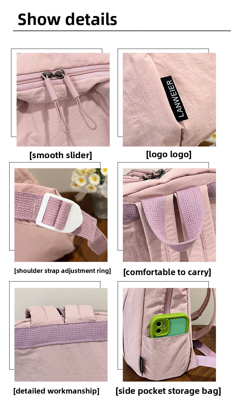 Solid Color Nylon Casual Backpack For Girls, Stylish And Durable