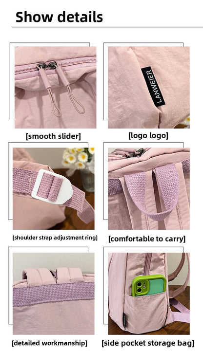 Solid Color Nylon Casual Backpack For Girls, Stylish And Durable