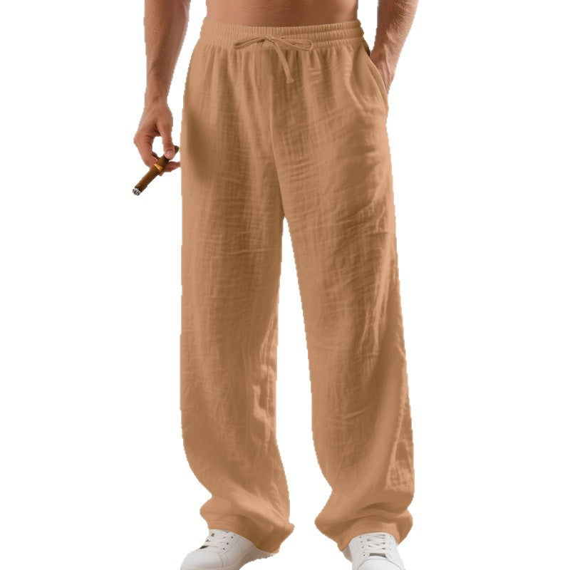 Men's Casual Solid Color Full Length Linen Casual Pants For Everyday Wear