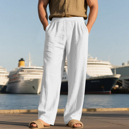 Men's Casual Solid Color Full Length Linen Casual Pants For Everyday Wear