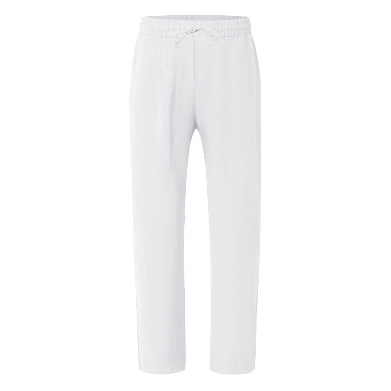 Men's Casual Solid Color Full Length Linen Casual Pants For Everyday Wear